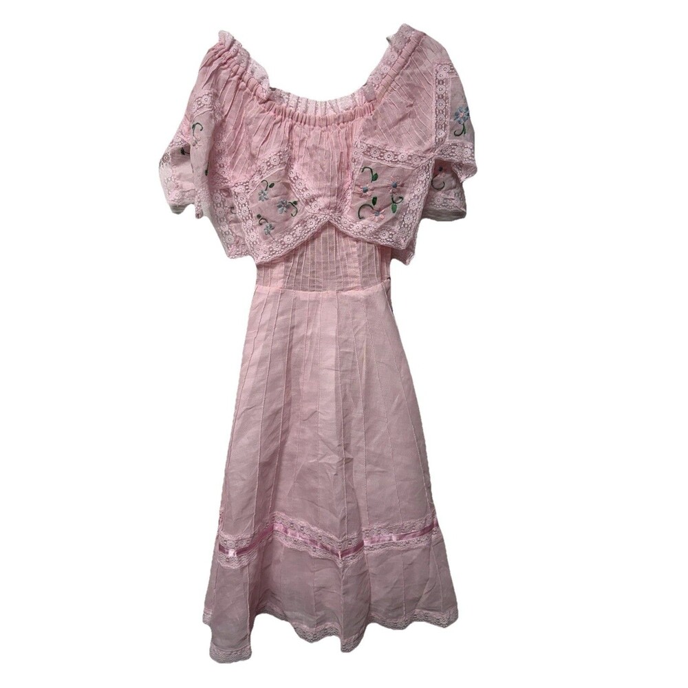 Vintage  Y2K 1980s Pink Swiss  Frilly Lacey Dress Womens  Embroidered Pink Sz S